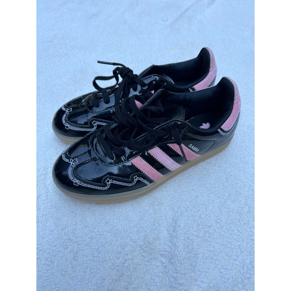 Adidas Samba Patent Leather Pink Velvet Embroidered Sneakers Black ID2864 US 6